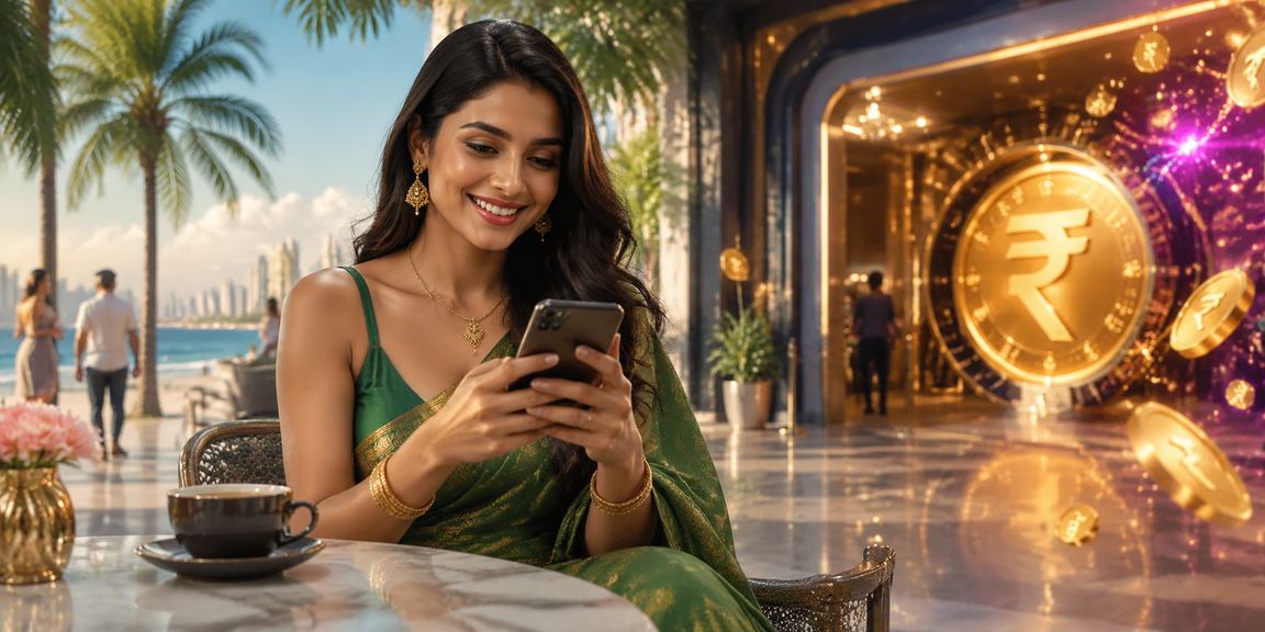 Mobile casino player wearing traditional saree in India